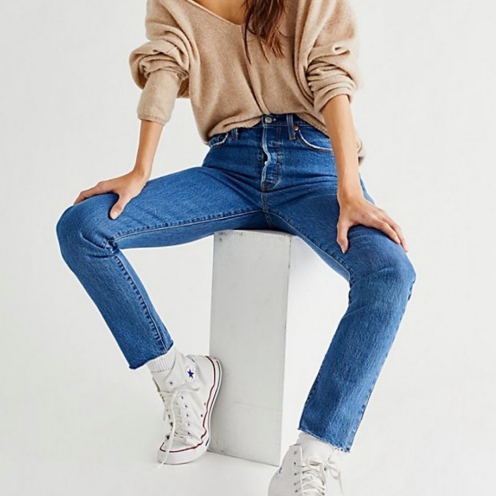 Levi's 501 High Rise Waisted Skinny Jeans Blue - Picture 1 of 9